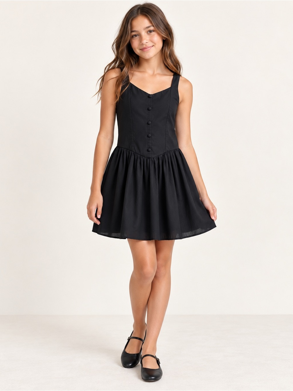 Abercrombie Kids Girls 11/12 Black Button Front Drop Waist Mini Dress Preppy LBD
